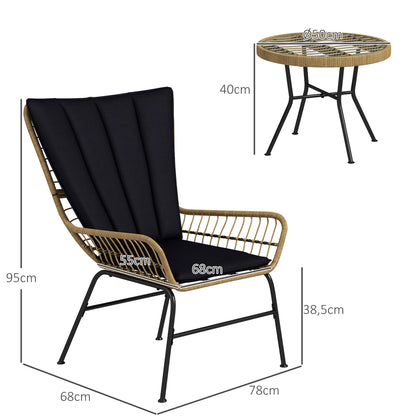 Outsunny Bistro-Set Balkonmöbel-Set Balkonmöbel, Boho-Stil, wetterbeständig, 76 x 66 x 96 cm, Schwarz