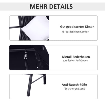 Outsunny 3-Sitzer Hollywoodschaukel Schaukel Polyrattan Metall mit Kissen belastbar bis 360kg Neu (Schwarz)