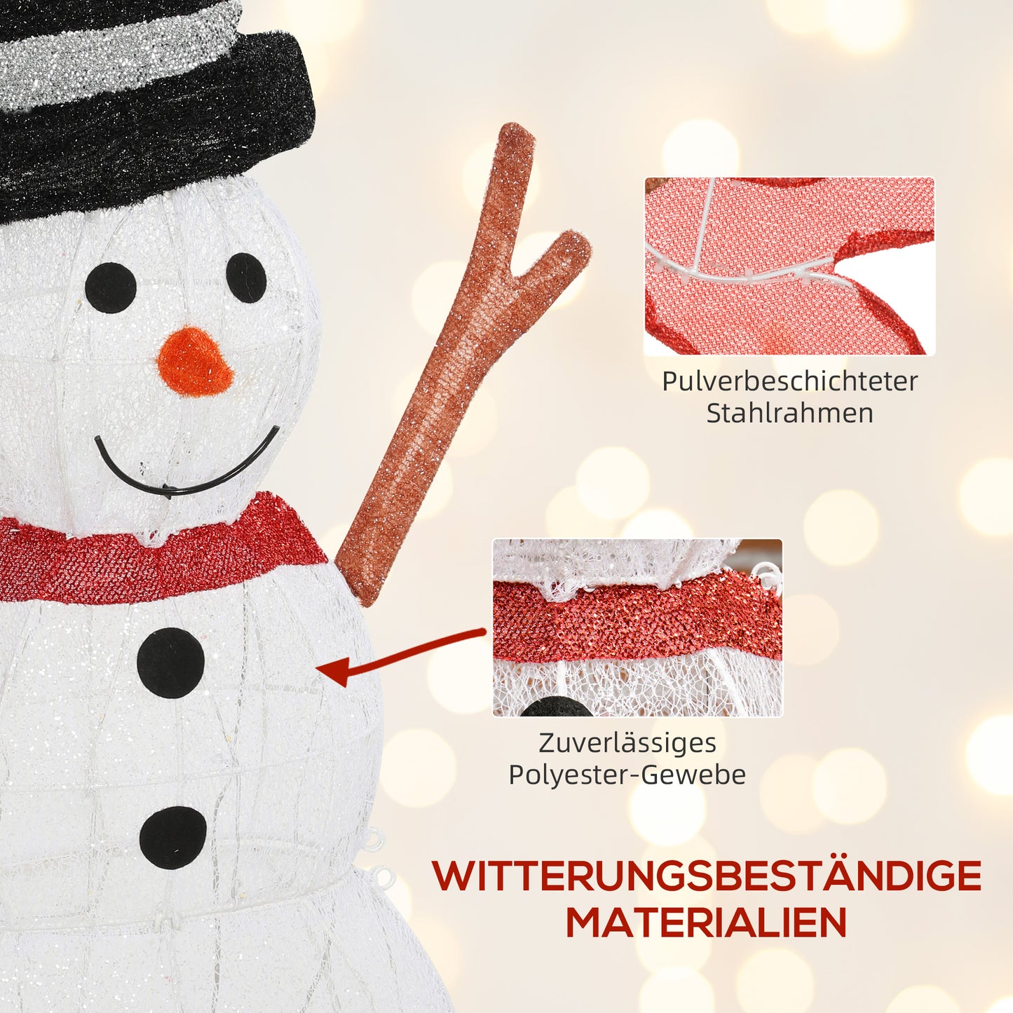 Outsunny 78er LED Weihnachtsdeko, Weihnachten Schneemann in warmweiß, Stahlrahmen, für Indoor, Outdoor, Mehrfarbig