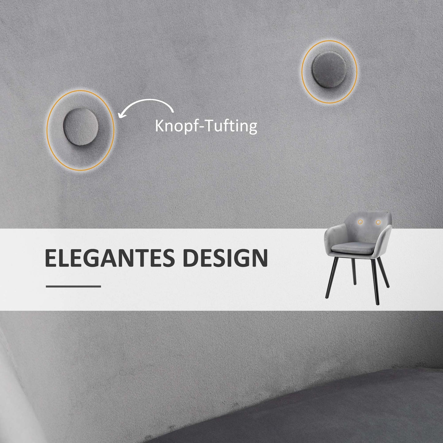 HOMCOM Esszimmerstühle in ansprechendem Design, Metallstruktur, Holzbeine, Grau, 120 kg belastbar