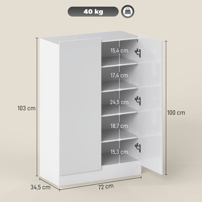 HOMCOM 5-stufiger Schuhschrank für 20 Paar Schuhe, verstellbare Regale, für Eingangsbereich, Flur, Holz, Weiß