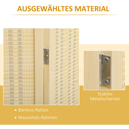 HOMCOM 4-teiliger Raumteiler, 180 x 180 cm, Faltbarer Sichtschutz aus Bambus und Baumwolle für Wohnzimmer, Schlafzimmer, Natur