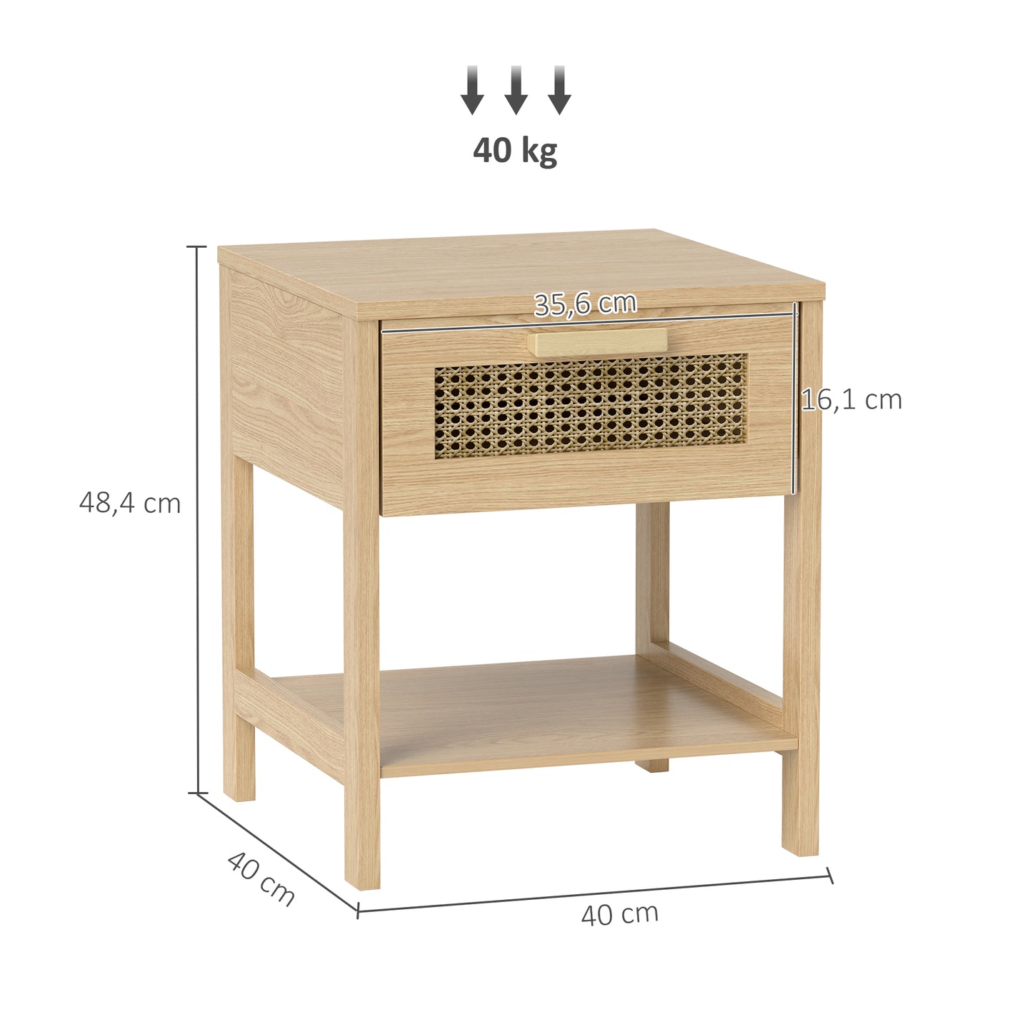 HOMCOM Nachttisch, Nachtschrank, Beistelltisch mit Schublade, MDF 40 x 40 x 48,4 cm