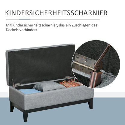 HOMCOM Sitzbank mit Stauraum, abnehmbarem Tablett Polsterbank mit Leinenoptik, Sitztruhe mit Holzbeine, Truhenbank für Wohnzimmer Schlafzimmer Flur 107 x 50 x 44 cm, Dunkelgrau