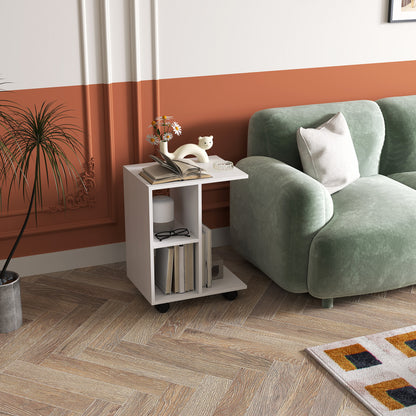 HOMCOM Beistelltisch in C-Form, Kaffeetisch, Couchtisch, Eckschreibtisch, mit Rollen, E1-Spanplatte, 45 x 35 x 58 cm, Weiß