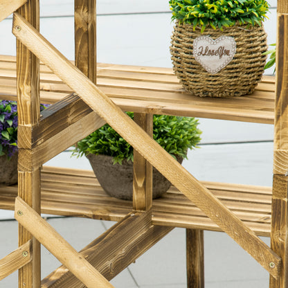 Outsunny Pflanzentreppe, Blumentreppe, Blumenregal, Pflanzregal, Blumenständer, 3 Stufen, Tannenholz, 100 x 80 x 78cm