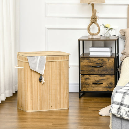 HOMCOM Faltbarer Bambus-Wäschekorb, handlicher 90 L Wäschebehälter mit herausnehmbarem Innensack und Deckel