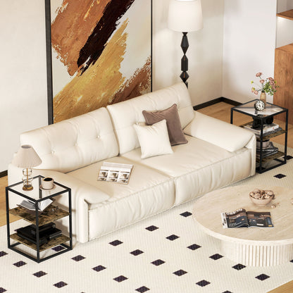 HOMCOM 2er-Set Beistelltische mit Glasplatte, 3-stufiges Design, Metallrahmen, für Wohnzimmer, Schlafzimmer, Braun