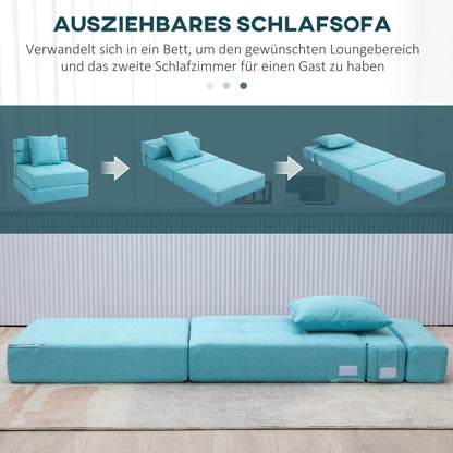 HOMCOM Schlafsessel Relaxsessel Gästebett. abnehmbarer Bezug, 70 cm x 70 cm x 61 cm, Hellblau