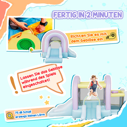 AIYAPLAY Hüpfburg, Bällebad, 2 Rutschen, Oxford-Gewebe, UV-beständig, Gebläse, Bunt