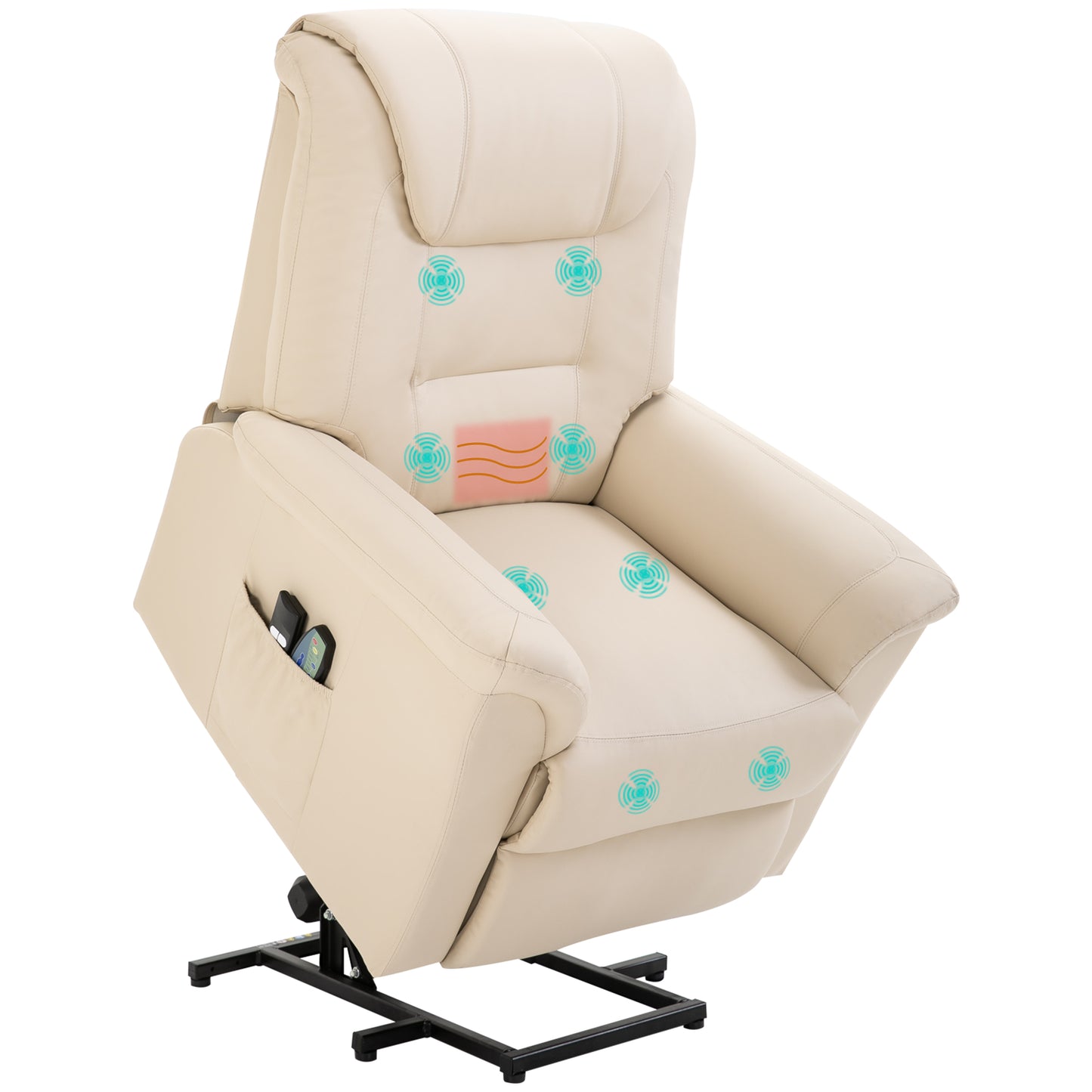 HOMCOM Massagestuhl mit Aufstehhilfe, 8 Vibrationspunkte, Heizfunktion, Fußstütze, Creme