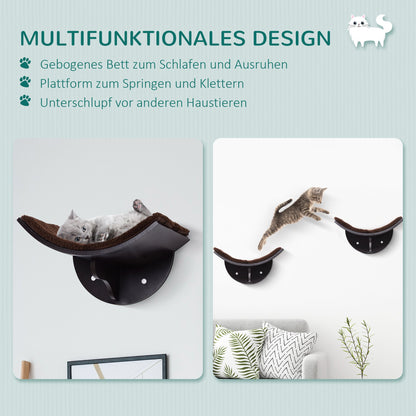 PawHut Katzenliege Katzen Wandliege Katzenbett Katzenregal Wandmontage Plüschauflage Braun 41 x 28 x 21 cm