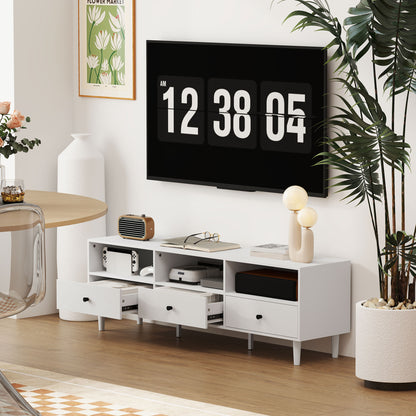 HOMCOM TV-Kommode, TV-Ständer für 75-Zoll-Bildschirme, 3 offene Fächer, 3 Schubladen, Spanplatte, Weiß