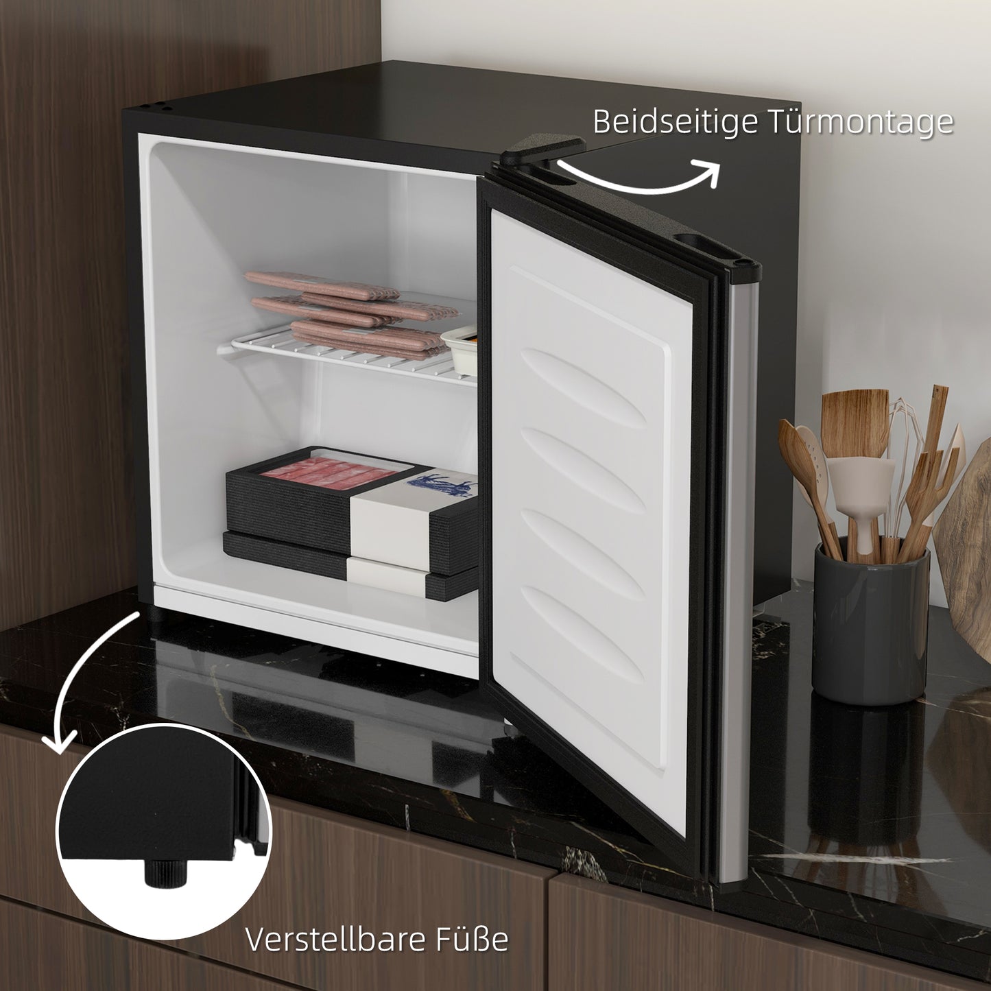 HOMCOM Mini-Gefrierschrank, 35 L Minikühlschrank, -14 bis -24℃, 5-stufige Temperaturregelung, 47 x 44,2 x 48,8 cm, Silber