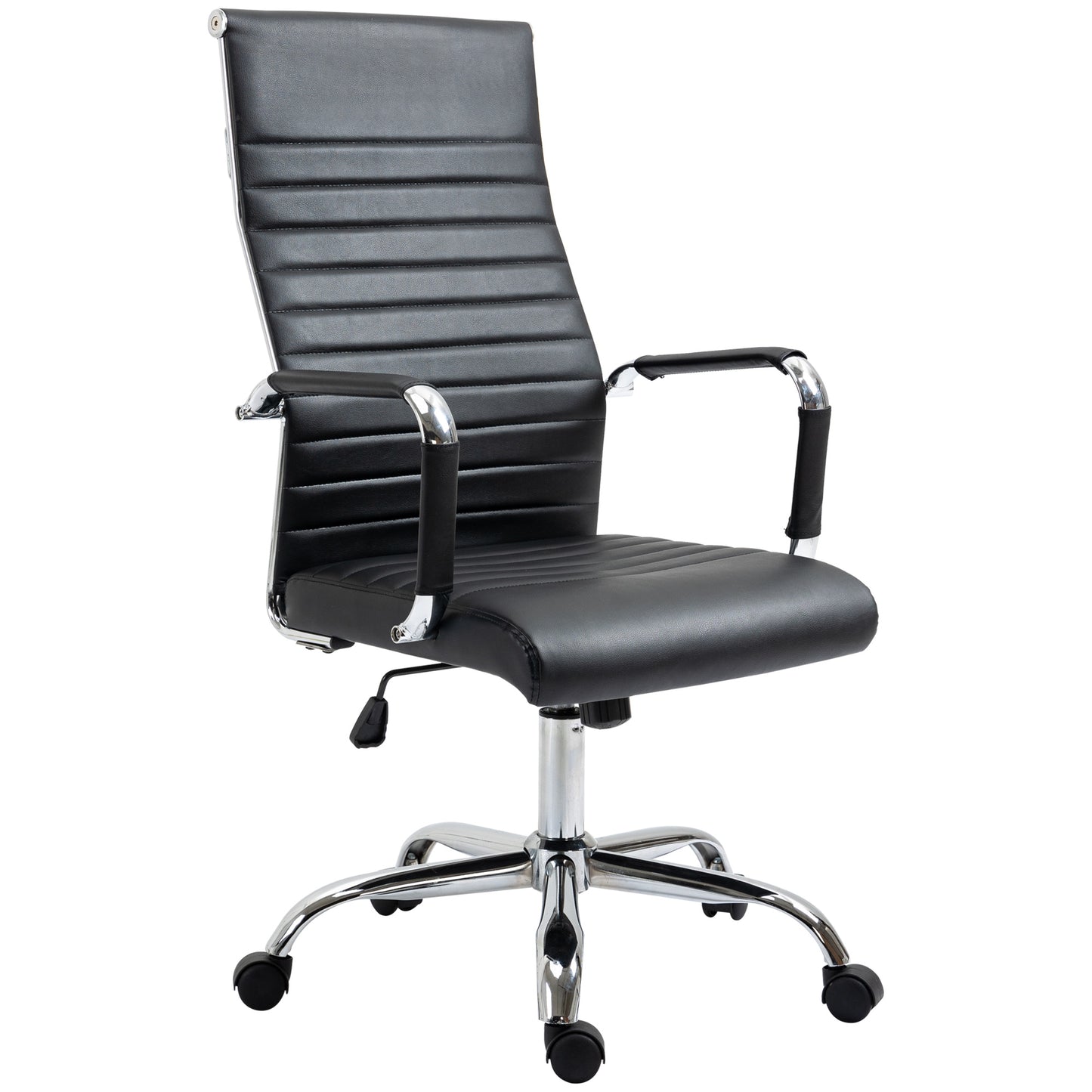 Vinsetto Bürostuhl ergonomisk Schreibtischstuhl med Wippfunktion Chefsessel höhenverstellbarer Drehstuhl gepolstert Konstledare Schaumstoff Schwarz 54 x 62 x 104-114 cm