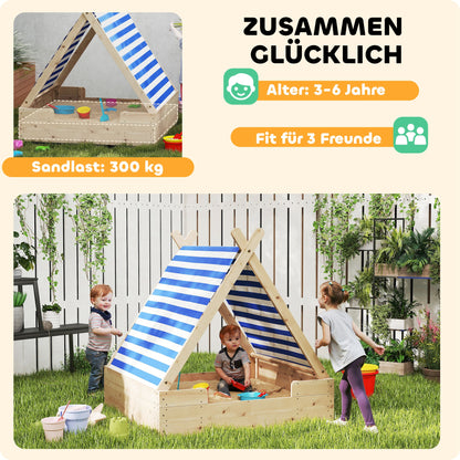 AIYAPLAY Sandkiste für Kinder, Sandkasten mit wetterfestem Zeltdach, für 3 Kinder im Alter von 3-6 Jahren, 120 x 120 x 126,5 cm