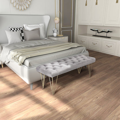 HOMCOM Sitzbank Polsterbank Pianobank Schuhbank mit Samtoptik Bettbank Klavierbank für Schlafzimmer, Wohnzimmer, Flur, Metall Grau 116 x 44,5 x 49 cm