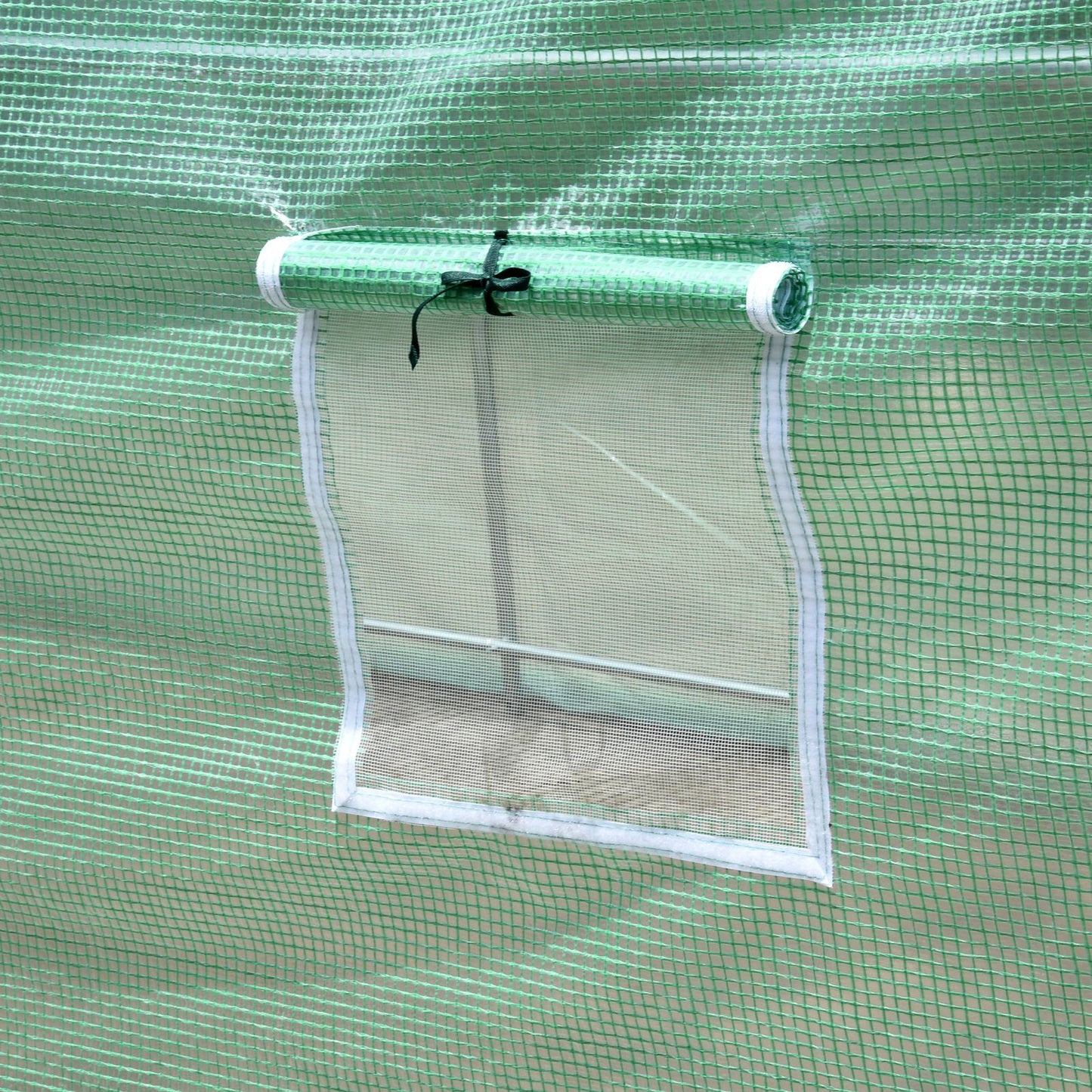 Outsunny Rundbogen-Gewachshaus, 6 Netzfenster, transparente Folie, Metallrahmen, 3,95 x 1,95 x 1,90m, Grün