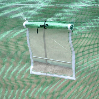 Outsunny Rundbogen-Gewachshaus, 6 Netzfenster, transparente Folie, Metallrahmen, 3,95 x 1,95 x 1,90m, Grün