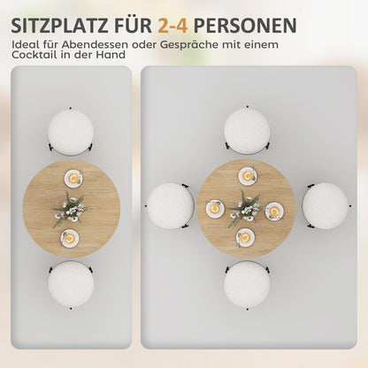 HOMCOM Runder Küchentisch, 80 cm, kompakte Tischplatte, Spanplatte, Metall, Weiße Eiche+Schwarz