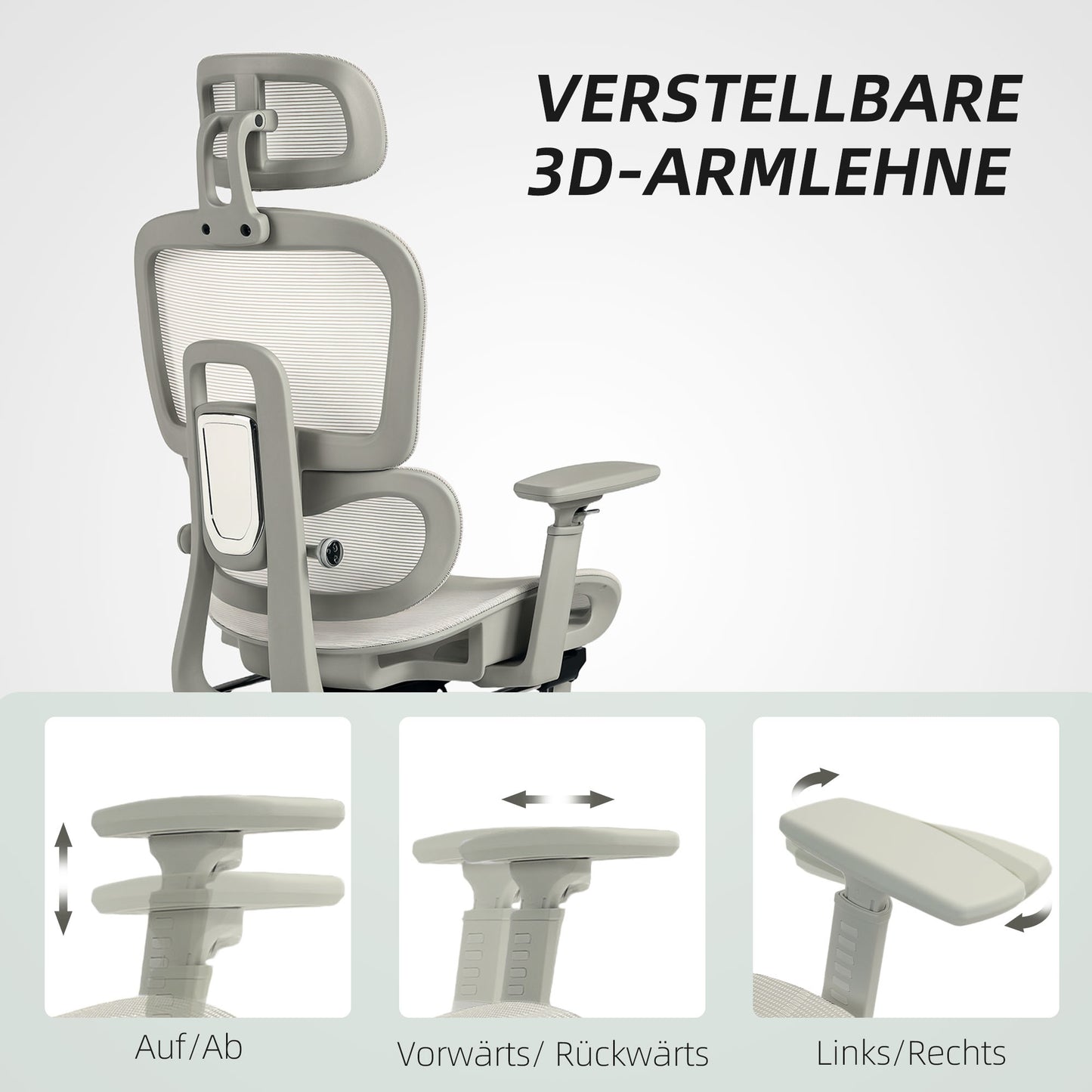 HOMCOM Bürostuhl, Ergonomischer Schreibtischstuhl mit Netzstoffbezug, verstellbar, rollbar, mit Armlehnen, Kopfstütze, Beige