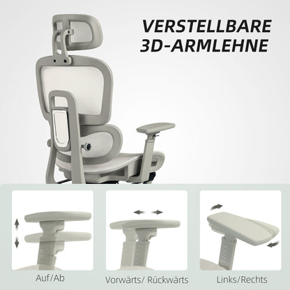 HOMCOM Bürostuhl, Ergonomischer Schreibtischstuhl mit Netzstoffbezug, verstellbar, rollbar, mit Armlehnen, Kopfstütze, Beige