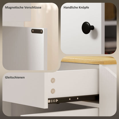 HOMCOM Küchenwagen mit Schublade, Schrankfach, Gewürzregal, Handtuchstange, 82 x 38 x 86,5 cm, Weiß/Eiche