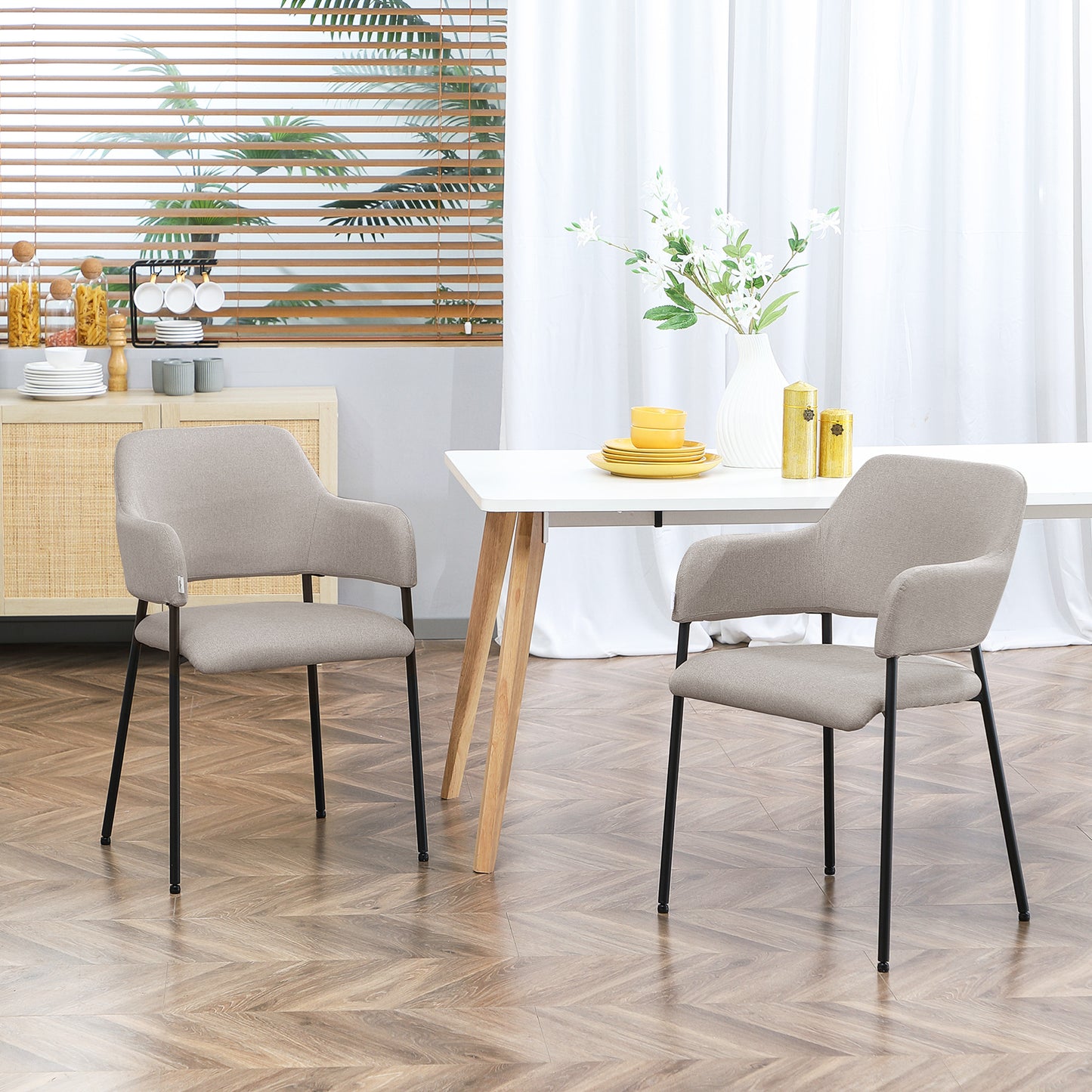 HOMCOM Esszimmerstühle, 2er-Set, bequem, Leinenoptik, Metallrahmen, bis 120 kg, Beige