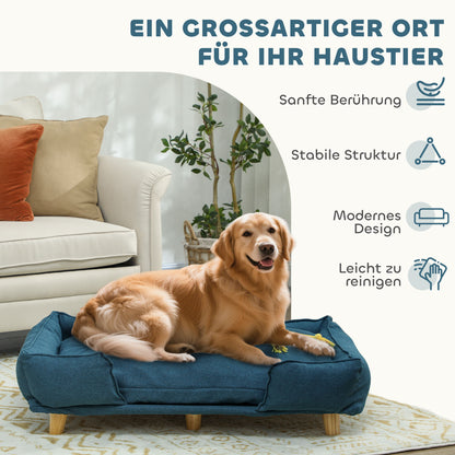 PawHut Hundesofa, Haustiersofa, Haustierbett, abnehmbares u. waschbares Polster, Natur+ Dunkelblau