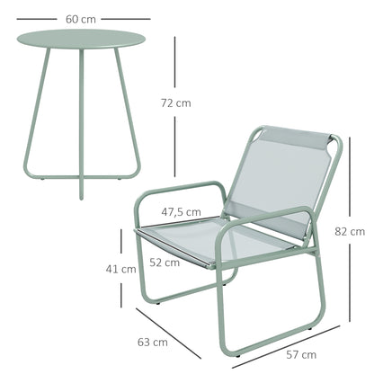 Outsunny 3-teiliges Gartenmöbelset, 2 Stühle mit atmungsaktivem Stoffbezug, 1 runder Tisch Ø60 cm, Grün