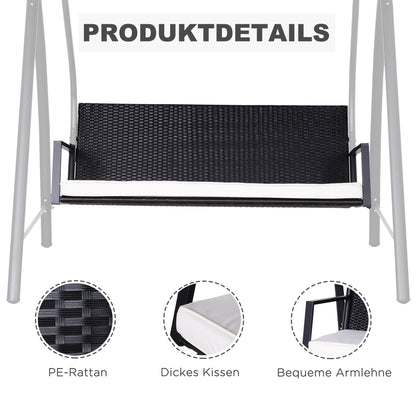 Outsunny Hollywoodschaukel 3-Sitzer aus Polyrattan Gartenschaukel mit verstellbar Sonnendach Sonnenschutz Sitzkissen Hängebank bis 360 kg belastbar Hängeschaukel für Garten 198x124x179cm Schwarz