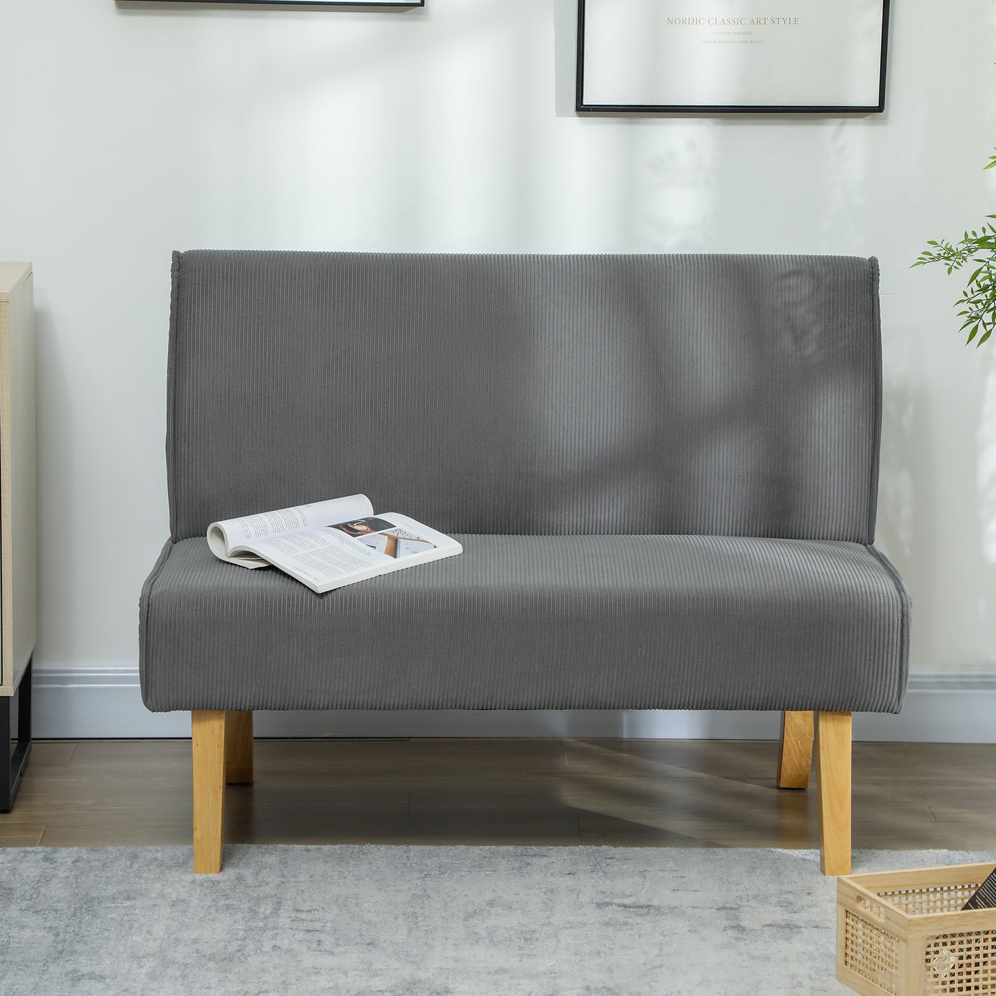 HOMCOM Zweisitzer-Sofa mit Cord-Bezug, dicker Polsterung und soliden Holzbeinen für Wohnzimmer, Schlafzimmer, Büro, Grau
