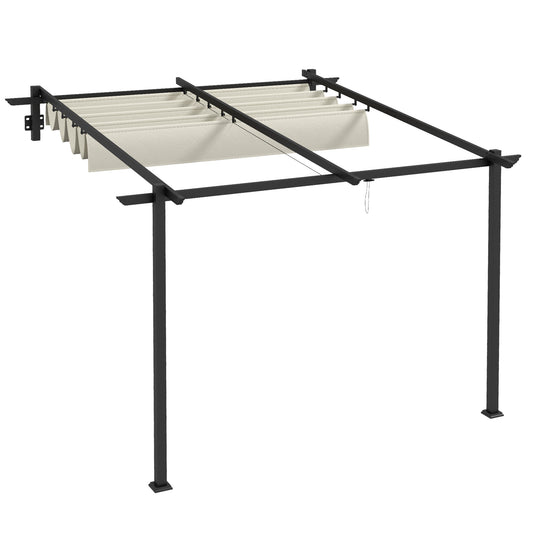 Outsunny Gartenpavillon 3 x 3m, einziehbares Dach, Wandmontage, Metallrahmen, Cremeweiß