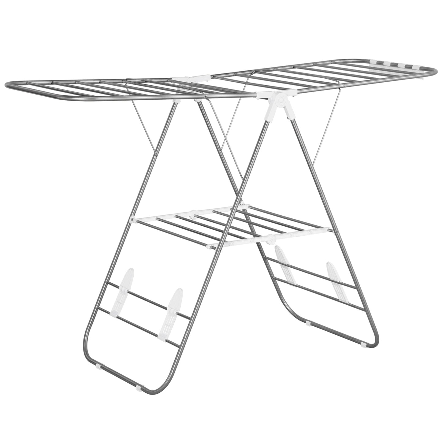 HOMCOM Wäscheständer 1,48 m Trockenlänge tragbar Standtrockner mit Teleskopstangen, Flügelwäscheständer Wäschetrockner für Innen und Außen, Silber+Weiß