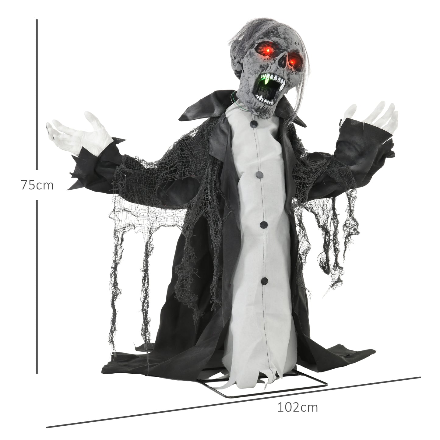 HOMCOM Halloweendeko, Skelett/Zombie, beweglich, Bewegungssensor, LEDs & Sounds, 75 cm