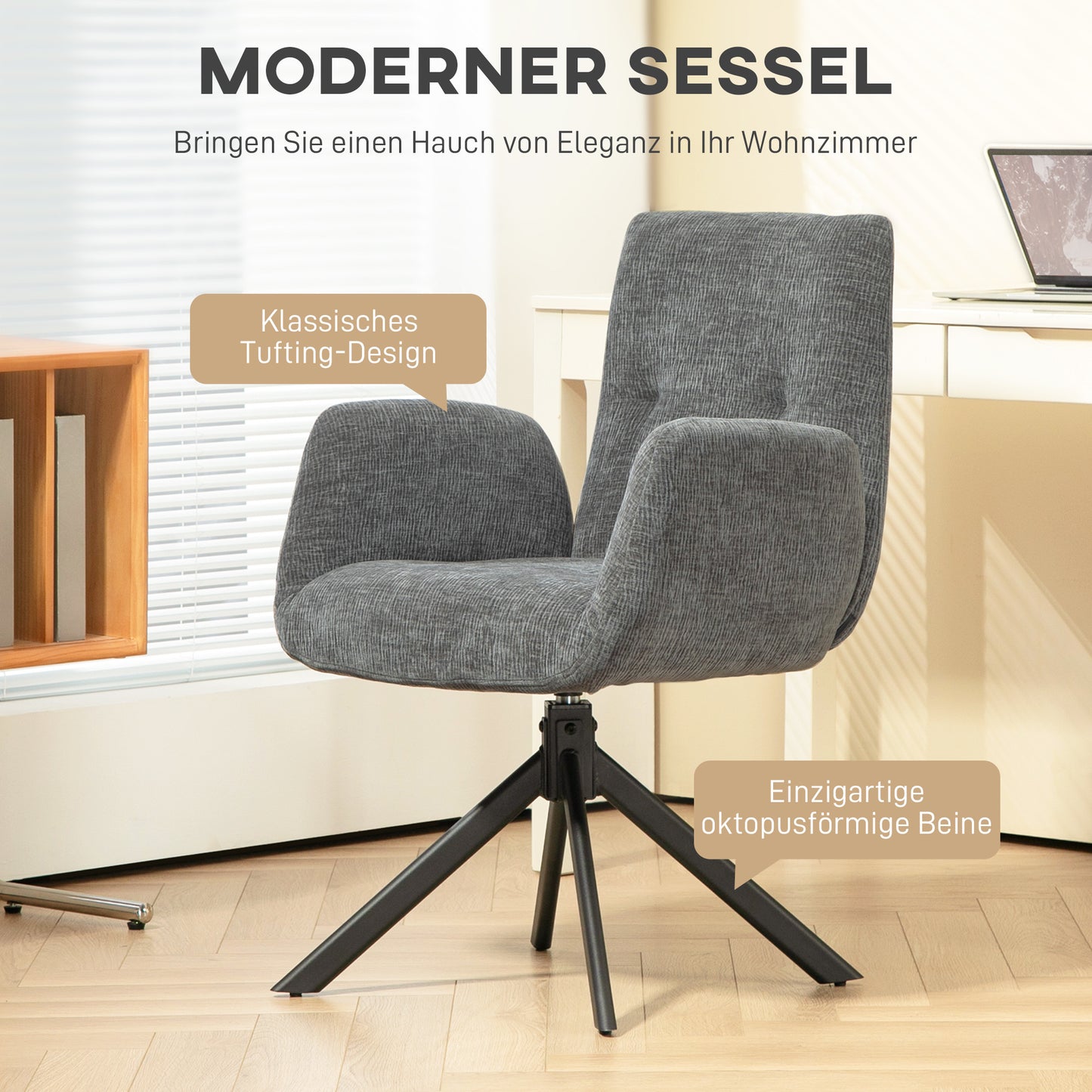 HOMCOM Polstersessel, Akzentsessel, modernes Design, drehbar, bis 120 kg, Dunkelgrau