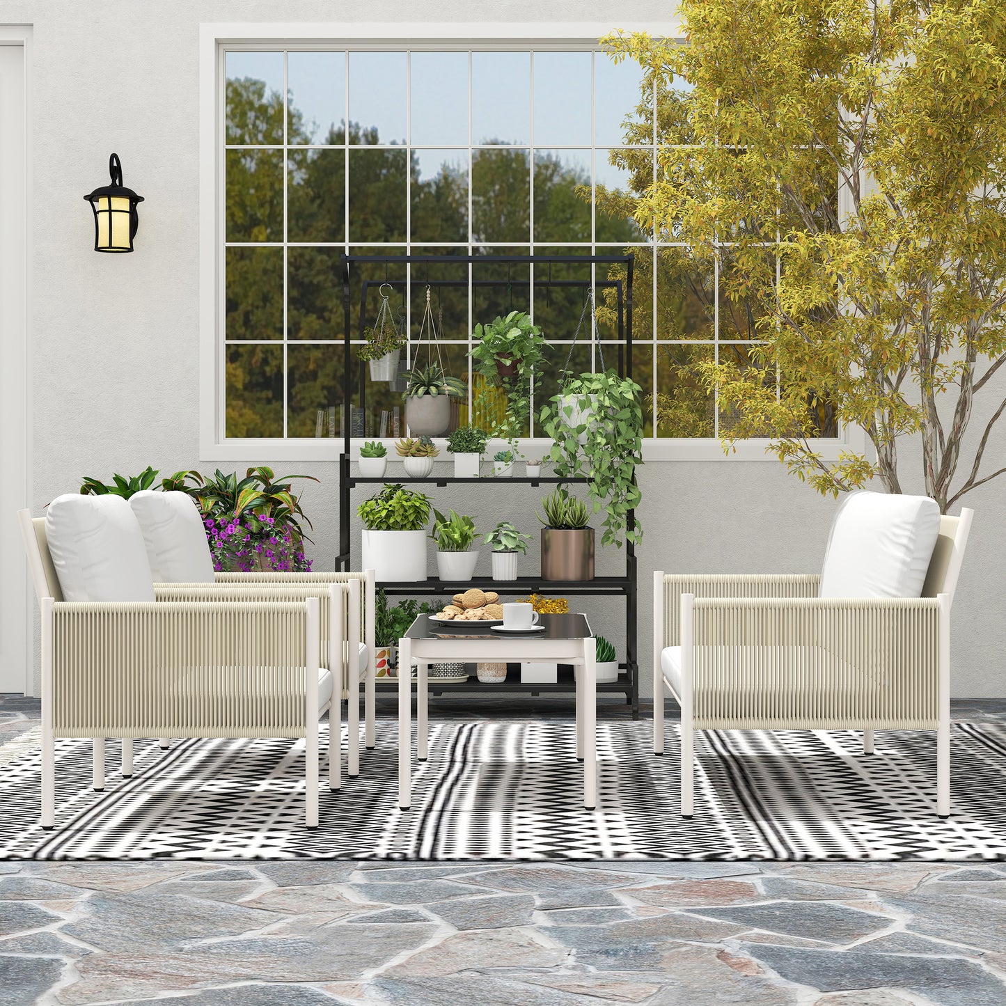 Outsunny Gartenmöbel Set från Polyrattan Lounge-Set mit 2er Sofa Sessel Glastisch Kissen 4 Personen Braun+Grau