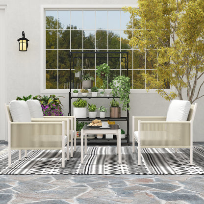 Outsunny Gartenmöbel Set från Polyrattan Lounge-Set mit 2er Sofa Sessel Glastisch Kissen 4 Personen Braun+Grau