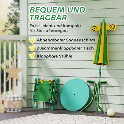AIYAPLAY Gartenmöbel-Set für Kinder, Stühle, Tisch, Sonnenschirm, Bienen-Design, Grün+Gelb