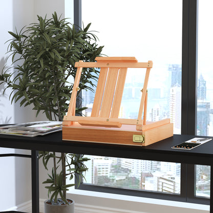 Vinsetto Staffelei Keilrahmen Kofferstaffelei Atelierstaffelei Winkelverstellbar Faltbar mit Schublade Buchenholz Natur 42 x 36 x 12,5 cm