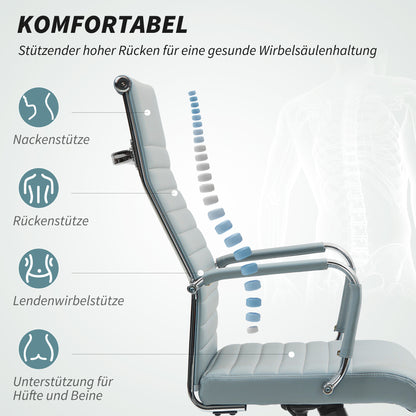 Vinsetto Bürostuhl, Drehstuhl mit Wippfunktion, höhenverstellbar, Kunstleder, bis 120 kg, Hellgrau