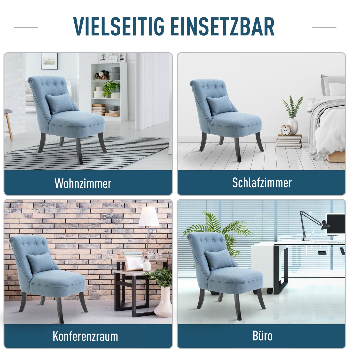 HOMCOM Sessel Wohnzimmer Relaxsessel Loungesessel Ruhesessel mit Rückenkissen, Holzbeine, Lesesessel mit Leinenoptik, Polstersessel für Schlafzimmer, Blau
