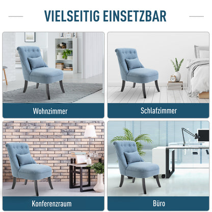 HOMCOM Sessel Wohnzimmer Relaxsessel Loungesessel Ruhesessel mit Rückenkissen, Holzbeine, Lesesessel mit Leinenoptik, Polstersessel für Schlafzimmer, Blau