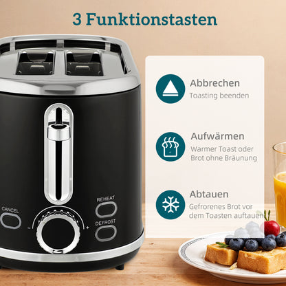 HOMCOM Wasserkocher- und Toaster-Set, LED-Anzeige, 1,7 Liter, 2200W, Retro-Design, Memory-Funktion, Schwarz