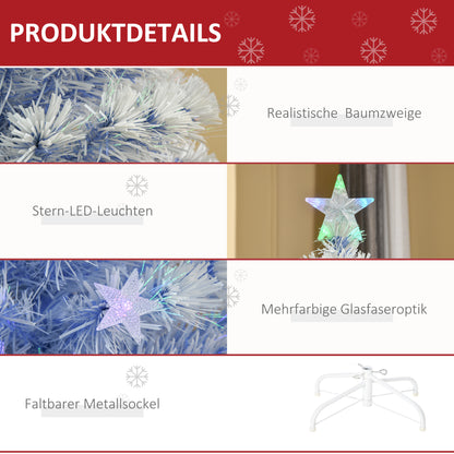 HOMCOM künstlicher Weihnachtsbaum mit 3 LED-Leuchten Christbaum Tannenbaum PVC Metall Weiß+Blau Ø60 x 120H cm