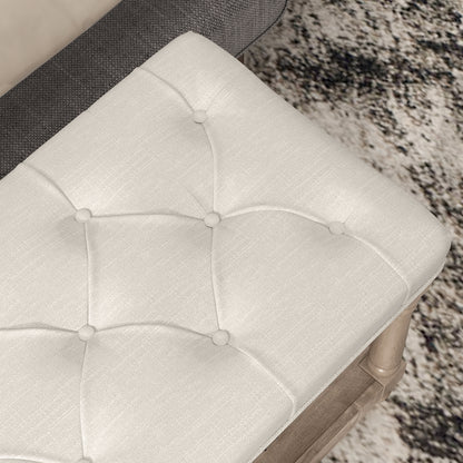 HOMCOM Sitzbank mit Stauraum, Vintage-Design, Knopfheftung, Kautschukbaumholz, 115x40x48cm, Cremeweiß