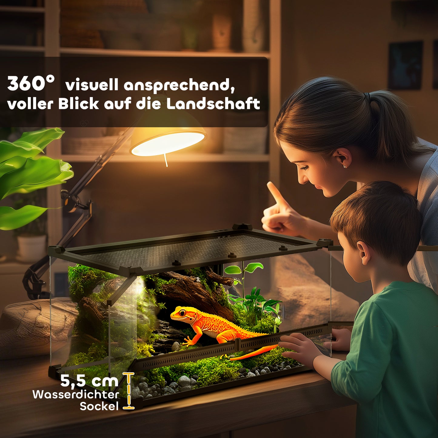 PawHut Glas-Terrarium für Reptilien, erhöhter &amp; wasserdichter Boden, Knopfschloss