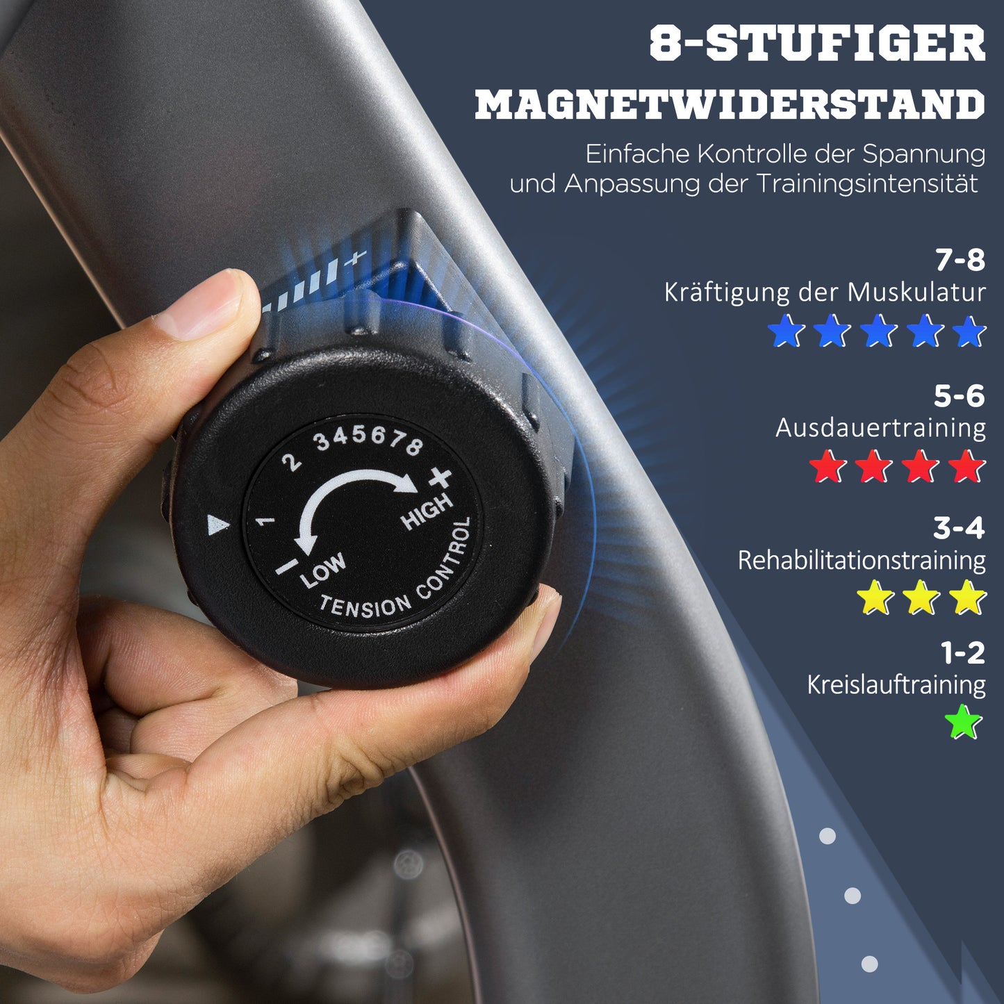 HOMCOM Radtrainer mit 8-stufigem Widerstand 122-137 x 62 x 103cm Stahl Grau+Schwarz+Silber