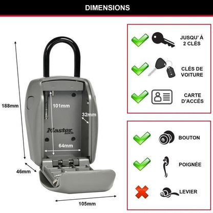 MASTER LOCK Secure key box - L format - Enhanced security - Mini chest with handle