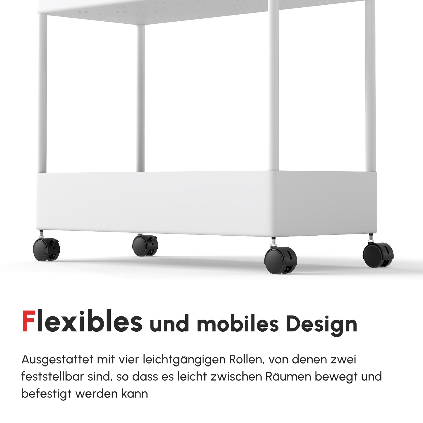 HOMCOM Küchenwagen mit 4 Regalen, 4 flexiblen Haken, 4 Rollen, 40 cm x 19 cm x 90 cm, Nischenwagen, Weiß